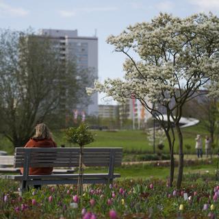 Une personne assise dans un jardin de Berlin. [AFP - Steffi Loos]