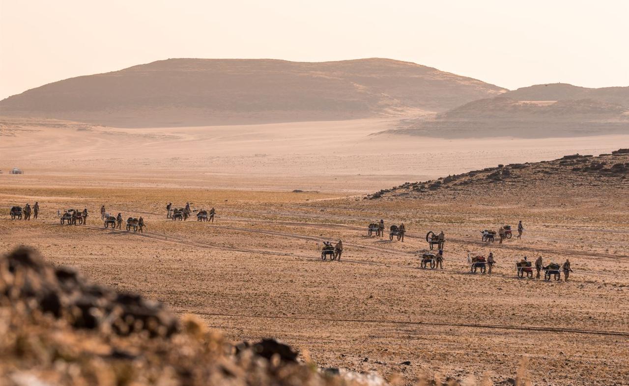 Vingt climatonautes étudient comment l'être humain s'adapte dans des conditions climatiques extrêmes. Réserve naturelle du roi Salman bin Abdulaziz, Arabie Saoudite, mai 2023. [Human Adaptation Institute - Lucas Santucci]