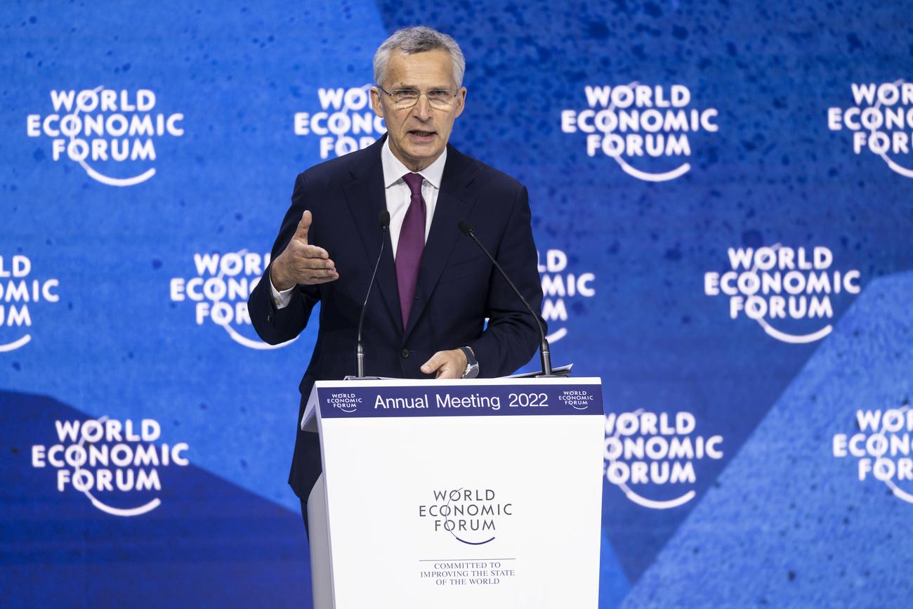 Jens Stoltenberg à Davos en mai 2022. [Keystone - Gian Ehrenzeller]