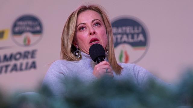 La Première ministre italienne Giorgia Meloni aux dix ans de son parti, Fratelli d'Italia, à Rome, le 17 décembre 2022. [AFP - Riccardo Fabi/NurPhoto]