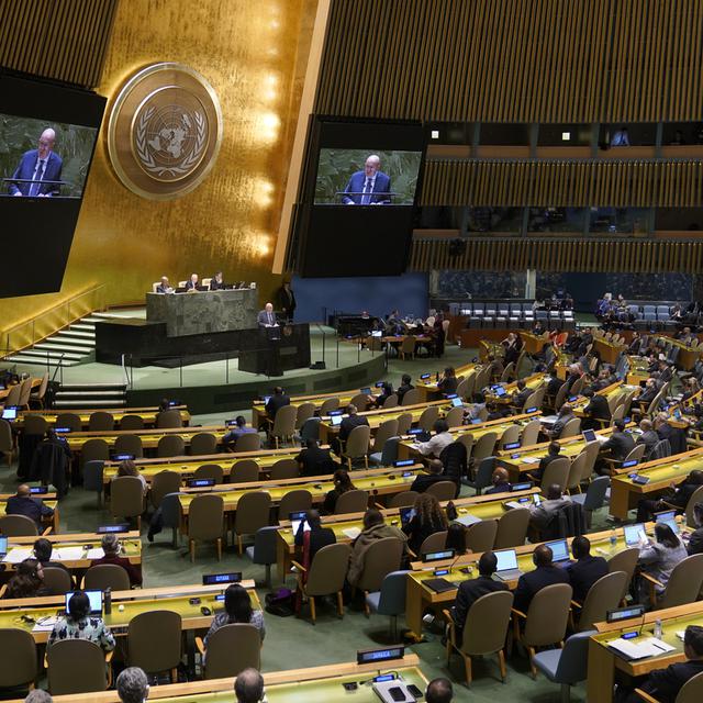 Les Nations unies votent une résolution qui exige que la Russie retire ses troupes d’Ukraine. [Keystone/AP - Mary Altaffer]