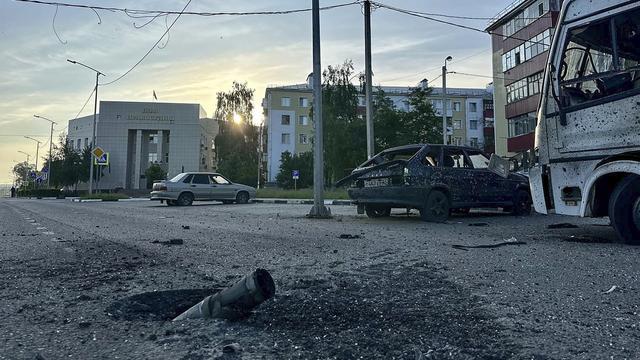 Une photo partagée par le gouverneur de la région russe de Belgorod, Vyacheslav Gladkov, sur sa chaîne Telegram montre les conséquences des bombardements ukrainiens dans la ville frontalière de Shebekino, dans la région de Belgorod, en Russie, le 31 mai 2023. [Keystone - EPA/GOUVERNEUR DE LA RÉGION DE BELGOROD]