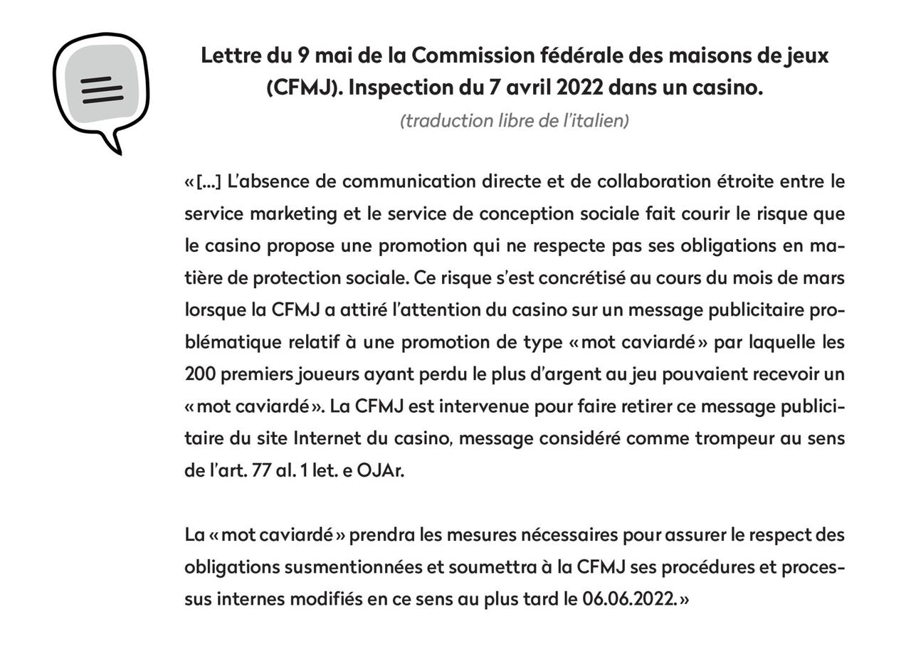 Extrait de lettre du 9 mai 2022 de la Commission fédérale de jeux. [RTS - On en parle]