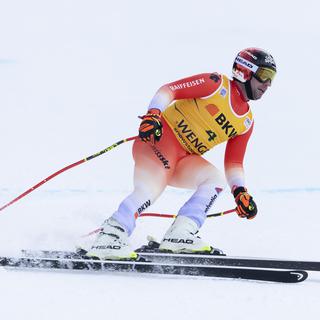 Beat Feuz à la Coupe du monde de ski, à Wengen, le 13 janvier 2023. [Keystone - Peter Klaunzer]