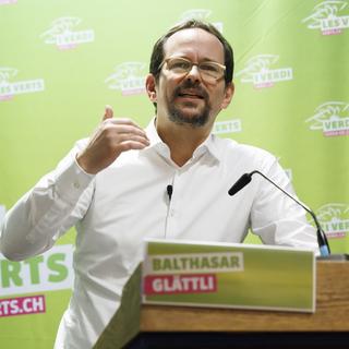 Le président Balthasar Glättli des Vert-e-s s'en prend à la droite sur la dérive climatique. [Keystone - Salvatore Di Nolfi]