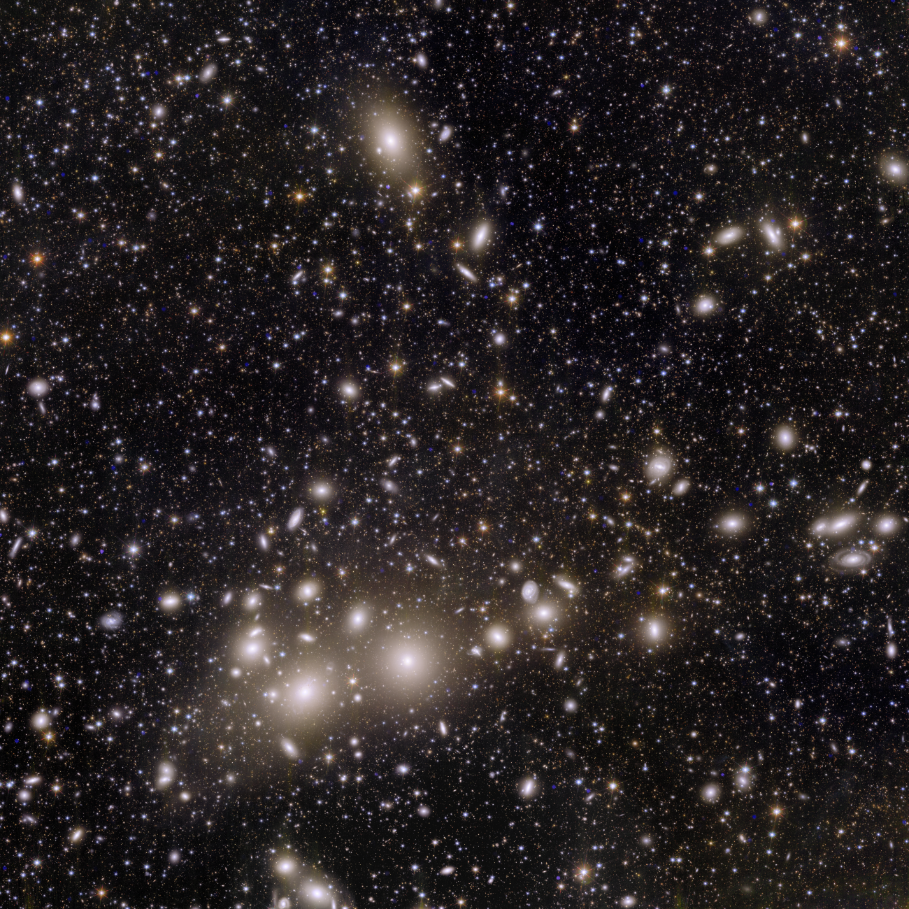 Dans l'Amas de Persée, on peut voir un millier de galaxies et plus de 100'000 autres plus éloignées, en arrière-plan, chacune contenant jusqu'à des centaines de milliards d'étoiles. [ESA/Euclid/Euclid Consortium/NASA - image processing J.-C. Cuillandre (CEA Paris-Saclay), G. Anselmi; CC BY-SA 3.0 IGO]