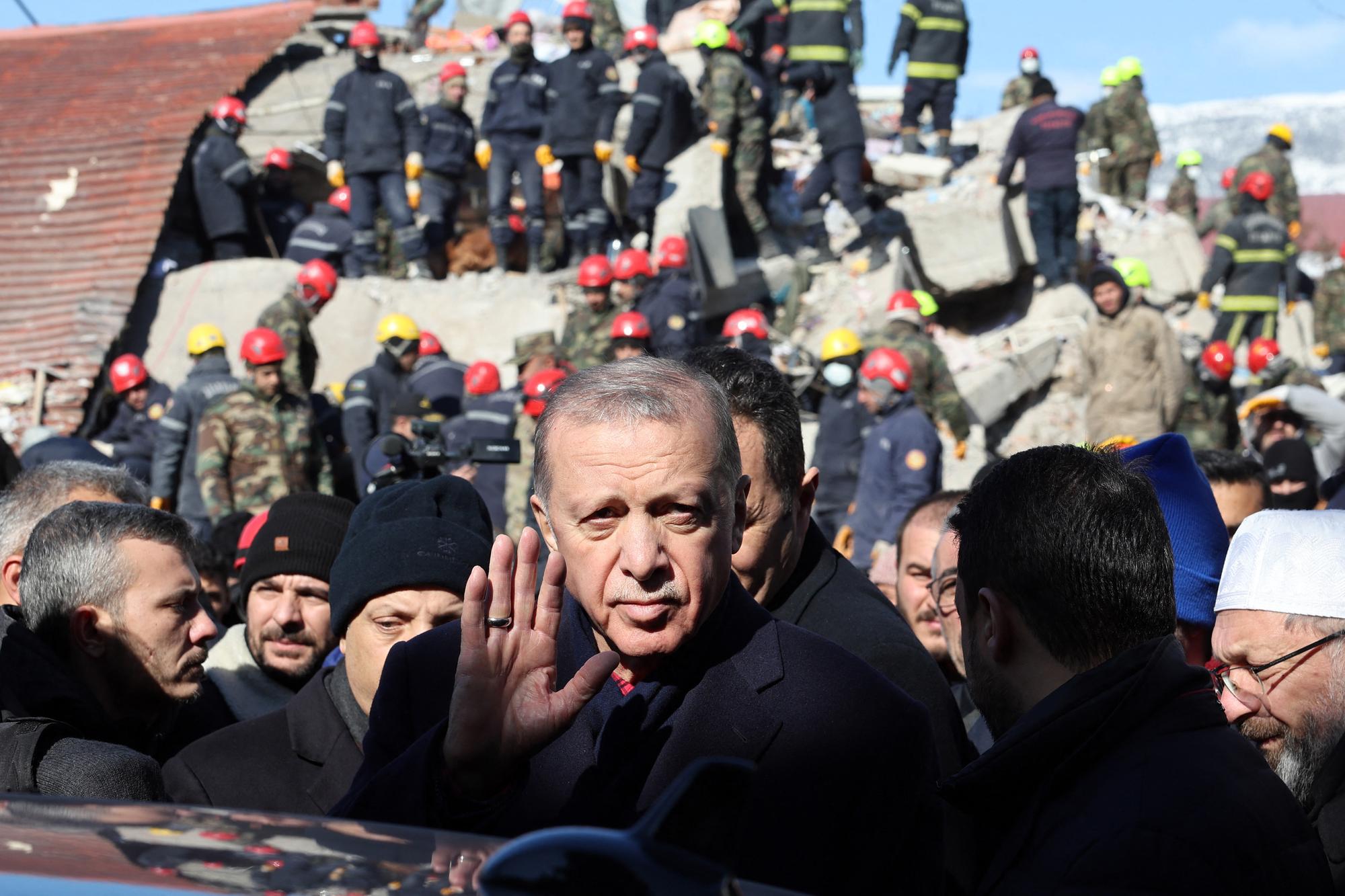 Le président turc Recep Tayyip Erdogan était en visite à Gaziantep (sud), le 9 février 2023. [AFP - ADEM ALTAN]
