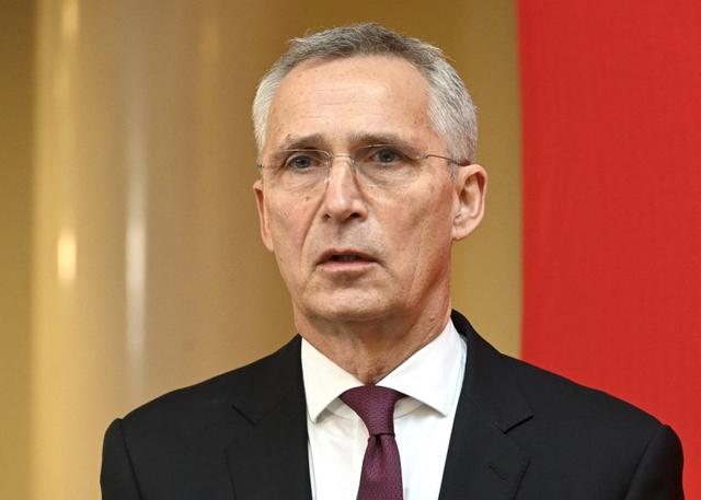 Le secrétaire général de l'Otan Jens Stoltenberg lors de la réunion annuelle du comité de coopération des partis et syndicats sociaux-démocrates nordiques, à Helsinki, en Finlande, le 28 février 2023. [AFP - Heikki Saukkomaa / Lehtikuva]