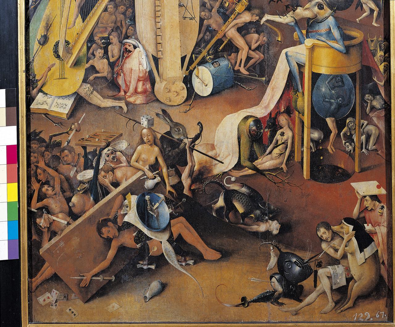 Détail du panneau représentant l'enfer dans le triptyque de Jérôme Bosch (1450-1516), exposé au Musée du Prado à Madrid. [AFP]