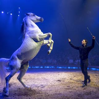 Ivan Frédéric Knie pendant une représentation du cirque Knie le 8 juin 2023 à Bâle. [Keystone - Georgios Kefalas]