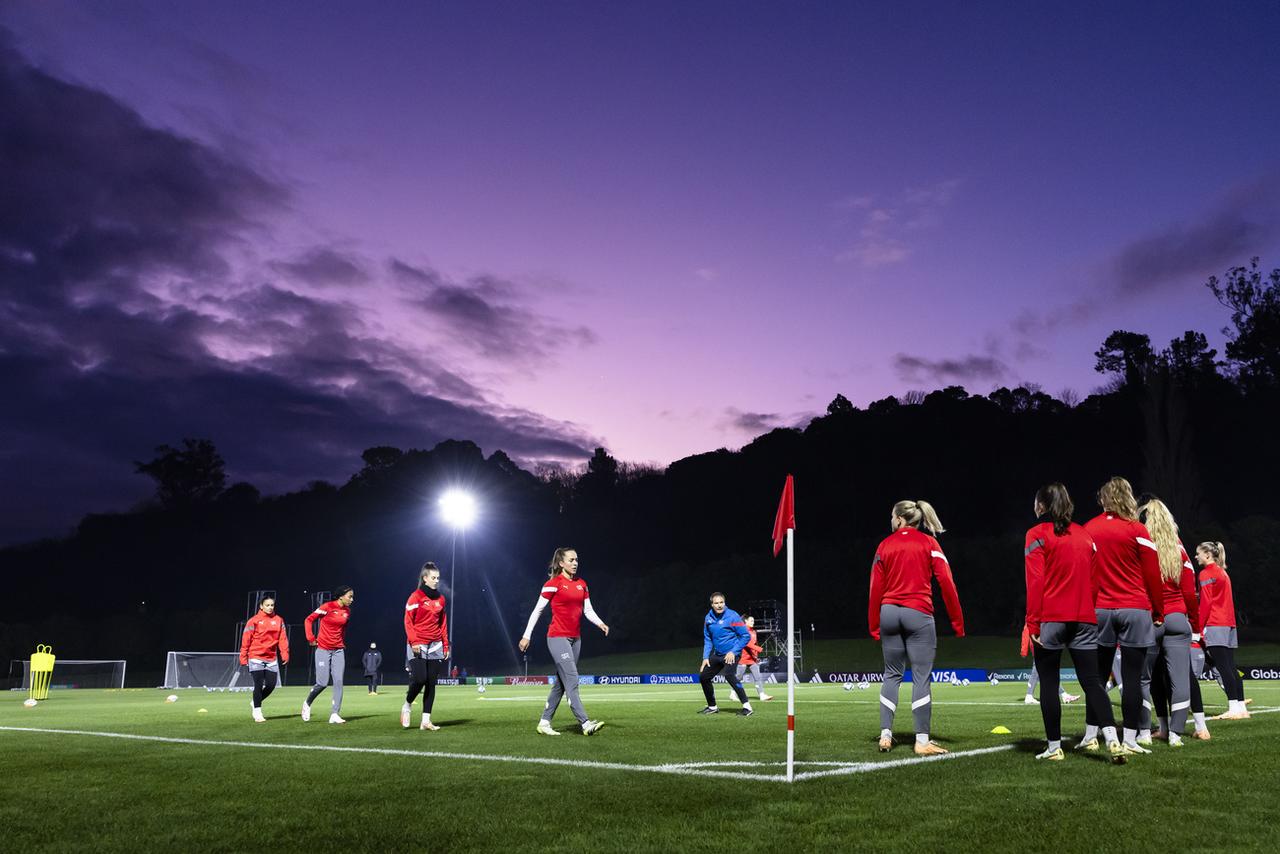 Les Suissesses lors de leur entraînement samedi. [KEYSTONE - Michael Buholzer]