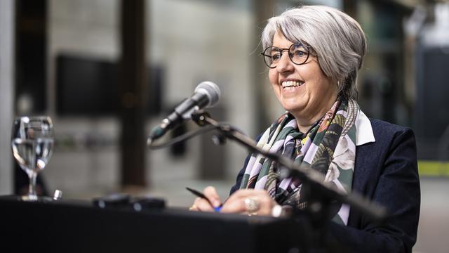 Elisabeth Baume-Schneider devant la presse à Zurich, 27.03.2023. [Keystone - Michael Buholzer]