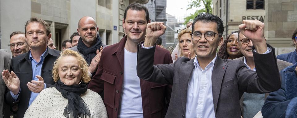 Pierre Maudet et les membres de son parti. [Keystone - Martial Trezzini]