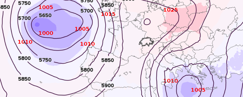 Le "bloc oméga" sur l'Europe le 5 septembre 2023 à 12h UTC. [Meteosuisse - IFS @ECMWF]