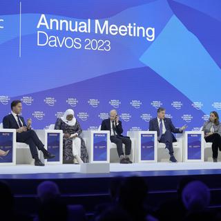 Essai d’un village virtuel à Davos pour envisager un futur Forum économique dans le Métavers. [AP Photo/ Keystone - Markus Schreiber]