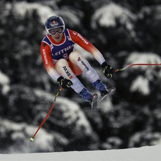 Marco Odermatt est monté sur le podium jeudi 14 décembre, lors de la première descente de la saison. [Keystone]