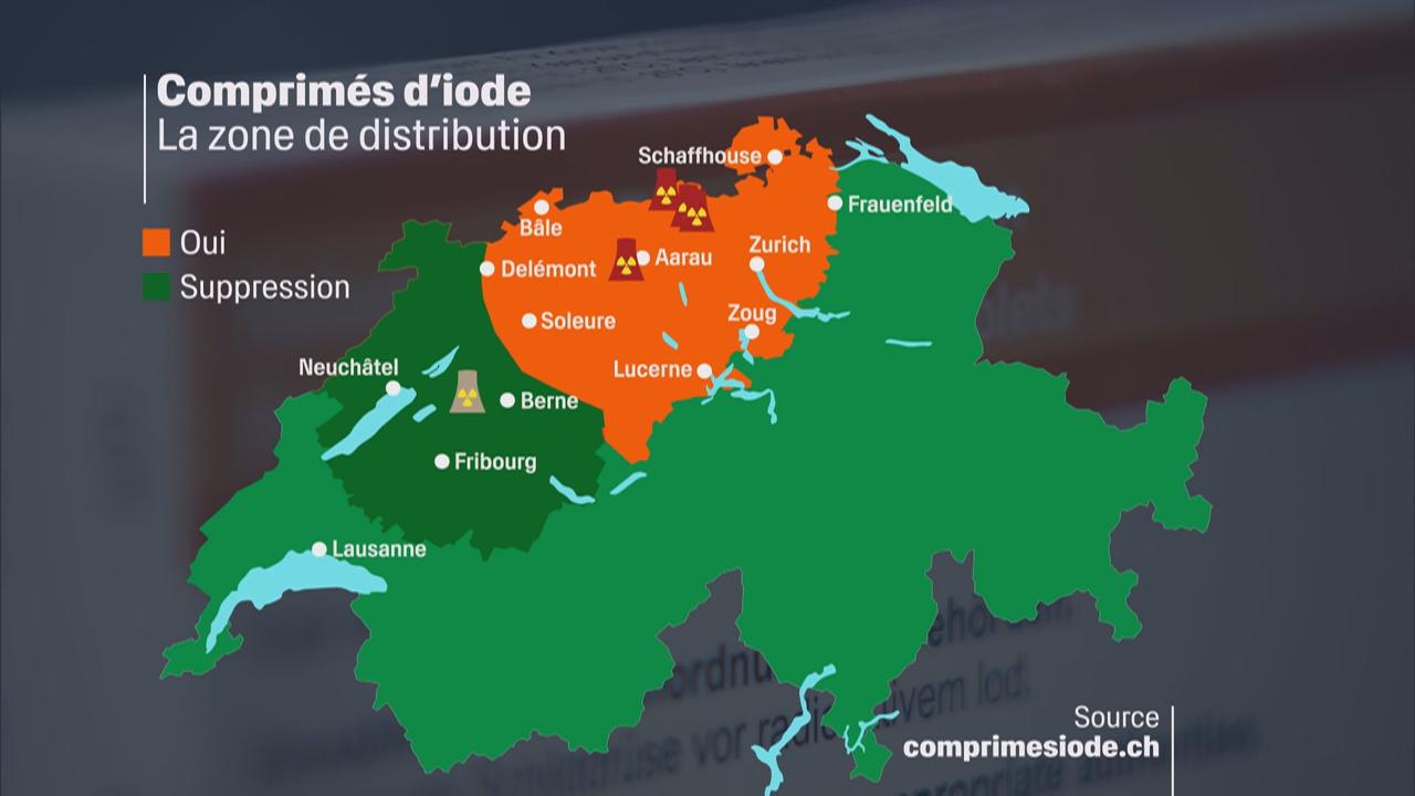 La population située dans un rayon de 50 km autour des centrales nucléaires recevra de nouveaux comprimés d'iode. [RTS]