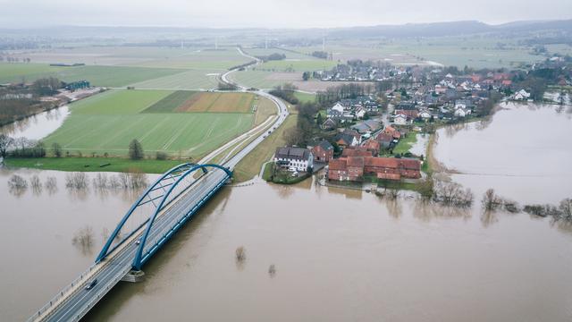 Le village inondé de Fuhlen, en Basse-Saxe. [Keystone - DPA/Ole Spata]