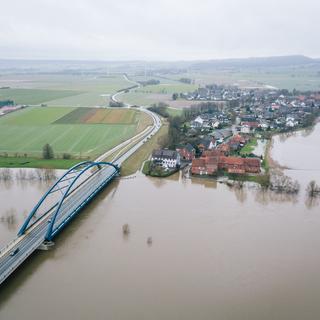 Le village inondé de Fuhlen, en Basse-Saxe. [Keystone - DPA/Ole Spata]