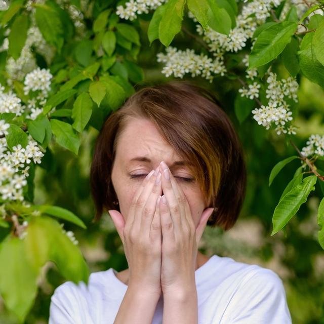 Une femme éternue au milieu d'un arbre en fleurs. [Depositphotos - Koldunov]