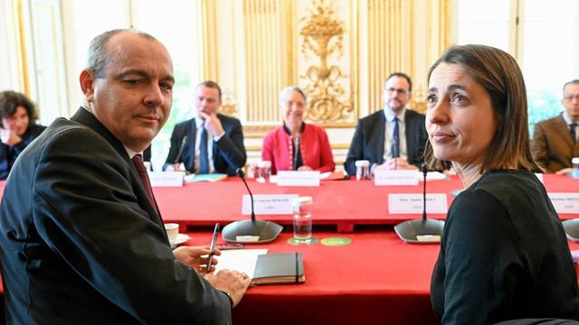 Laurent Berger (CFDT) et Sophie Binet (CGT) ont rencontré Elisabeth Borne mercredi à Matignon. [AFP - BERTRAND GUAY]