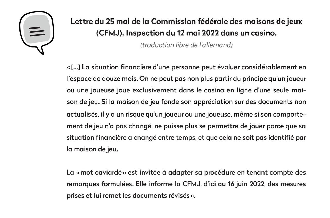 Extrait de lettre du 25 mai 2022 de la Commission fédérale de jeux. [RTS - On en parle]