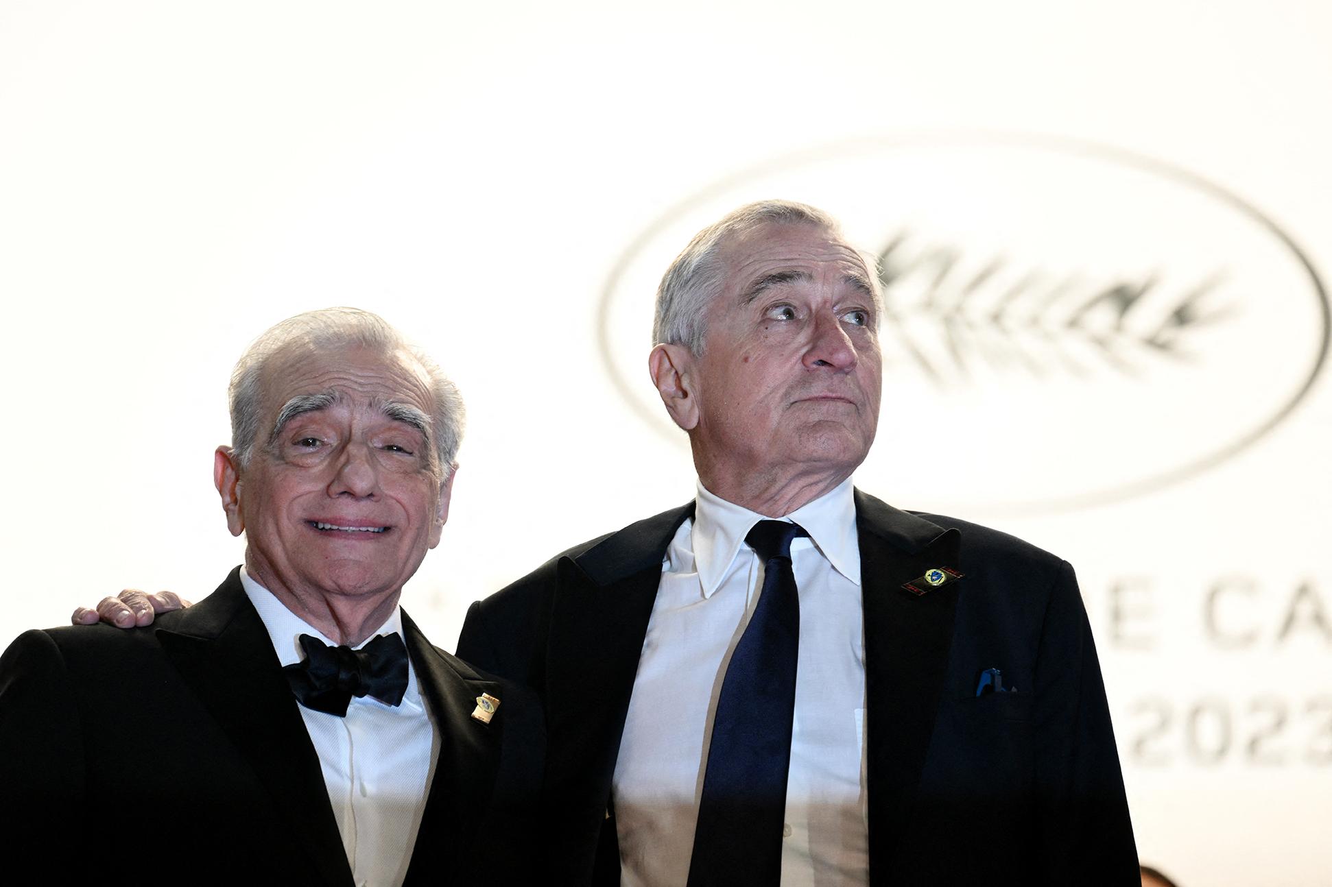 Martin Scorsese et Robert De Niro après la projection de "Killers of the Flower Moon" au festival de Cannes 2023. [AFP - Christophe Simon]