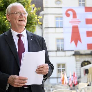 Pierre-André Comte, secrétaire général du Mouvement autonomiste jurassien, photographié lors de la 73e Fête du peuple en 2020 à Delémont. [Keystone - Laurent Gillieron]