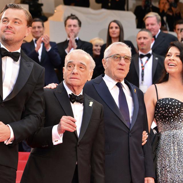 Leonardo DiCaprio, Martin Scorsese, Robert De Niro et Cara Jade Myers
présentent "Killers of the Flowers Moon" au Festival de Cannes. [AFP - Jacky Godard]