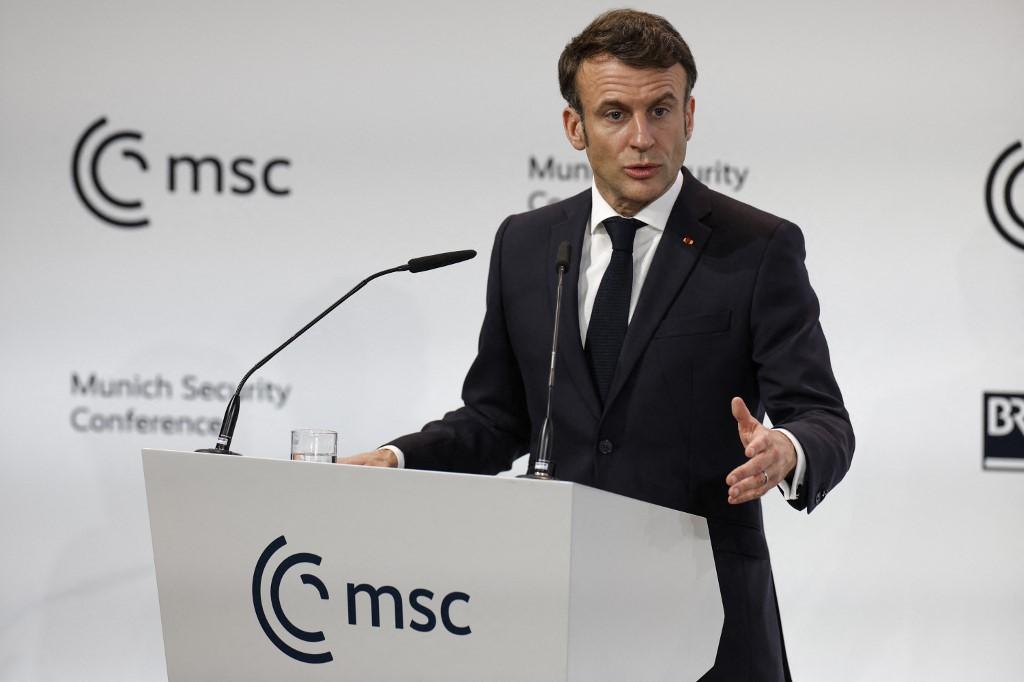Le président français Emmanuel Macron prononce un discours lors de la Conférence sur la sécurité de Munich (CSM), à Munich, dans le sud de l'Allemagne, le 17 février 2023. [AFP - Odd Andersen]