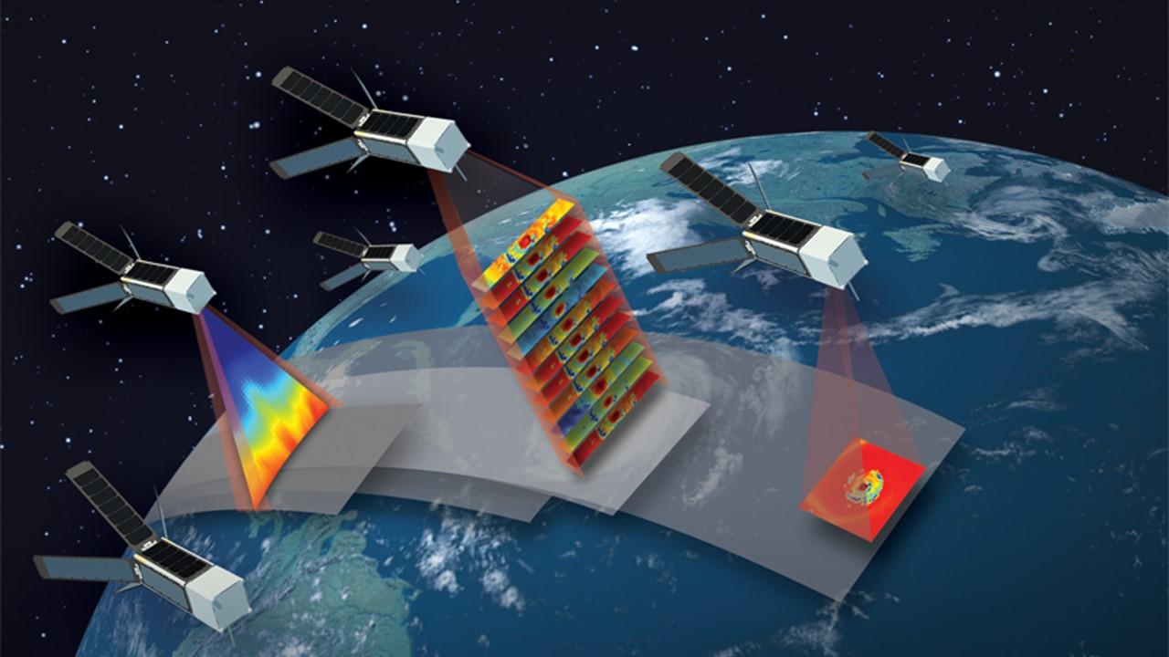 Flottille de satellites de type CubeSat 3U, destinés à la surveillance des ouragans. [Laboratoire Lincoln du Massachusetts Institute of Technology]