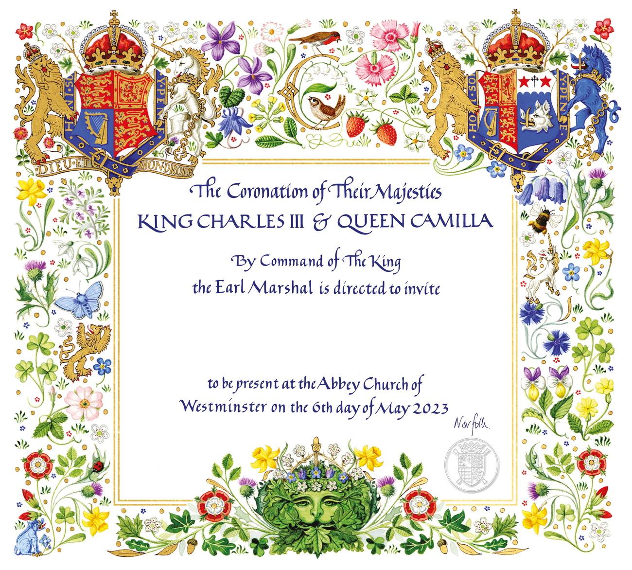 L'invitation officielle envoyée par le roi de 74 ans et "la reine Camilla", 75 ans, décrite ainsi pour la première fois sans le titre complet de "reine consort". [KEYSTONE - BUCKINGHAM PALACE]