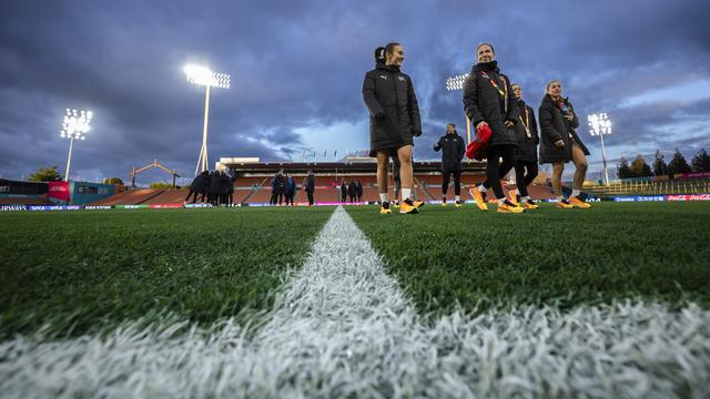 Les joueuses de l'équipe suisse de football avant leur match international contre la Norvège, juillet 2023. [Keystone - Michael Buholzer]