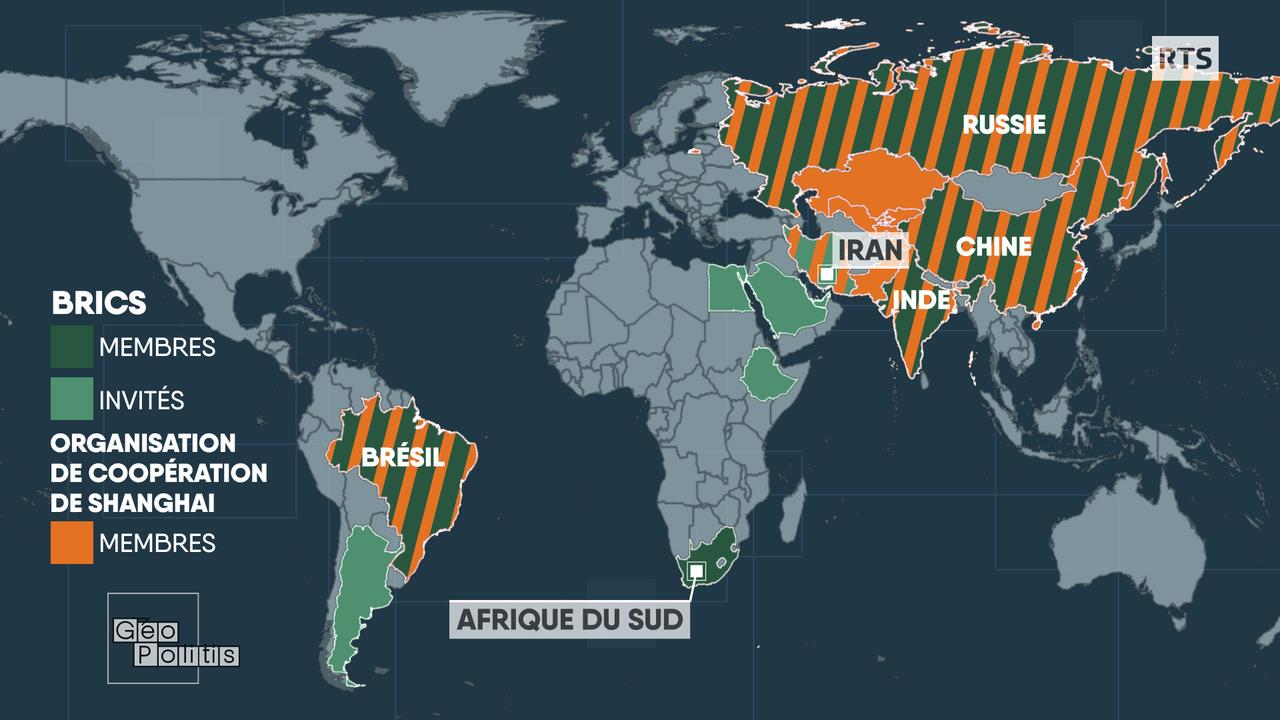 L'Iran, invité à rejoindre les Brics, est aussi devenu membre de l'Organisation de coopération de Shanghai en juillet. [RTS - Géopolitis]