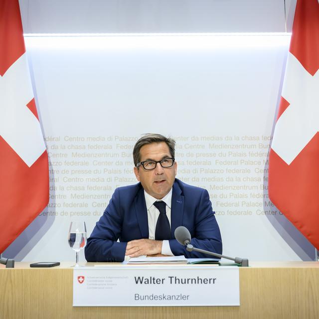 Le chancelier de la Confédération Walter Thurnherr, le 3 mars 2023. [Keystone - Anthony Anex]