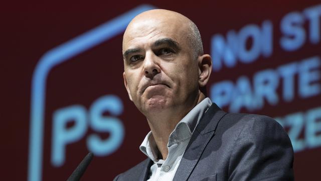 Alain Berset s'exprime lors du congrès du parti SP Suisse, le samedi 26 août 2023 à Bienne. [Keystone]