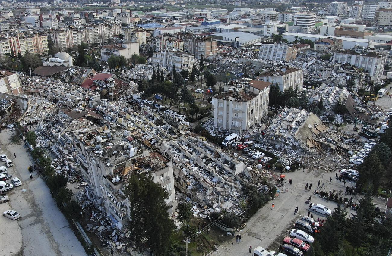Une vue aérienne de la ville de Hatay, au sud de la Turquie. [Keystone - IHA via AP]