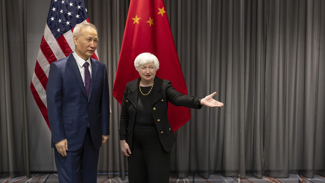 La secrétaire américaine au Trésor Janet Yellen et le vice-Premier ministre chinois Liu He se sont rencontrés mercredi 18 janvier 2023 à Zurich. [Keystone - Michael Buholzer]