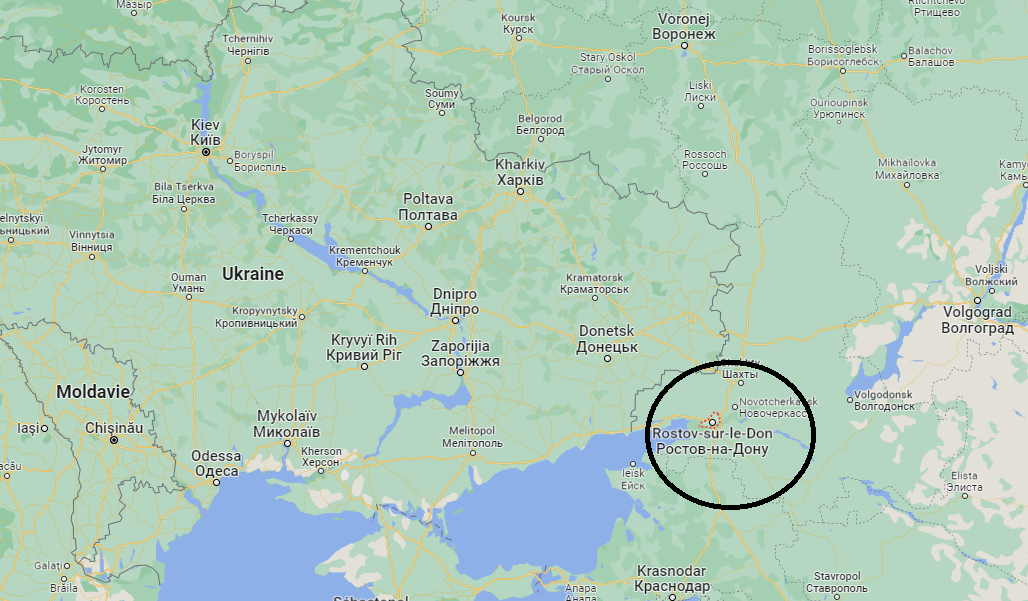 La ville et la région russes de Rostov se trouvent à 150 kilomètres de la frontière ukrainienne. [Google Map - RTS]