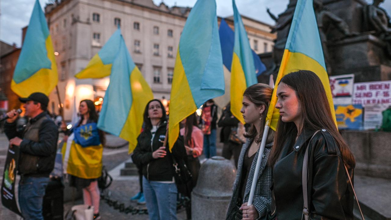 Manifestation de soutien à l'Ukraine à Cracovie, en avril 2023. [Keystone]