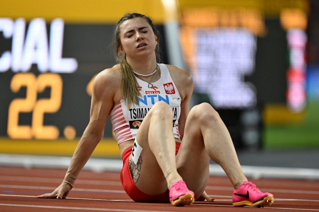 Krystsina Tsimanouskaya lors des Championnats du monde d'athlétisme au Centre national d'athlétisme de Budapest, le 24 août 2023. [AFP - JEWEL SAMAD]