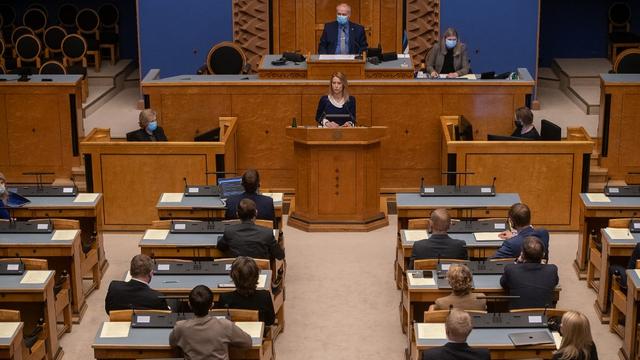 La Première ministre estonienne, Kaja Kallas, s'adressant au Parlement le 25 janvier 2021. [afp - Raigo Pajula]