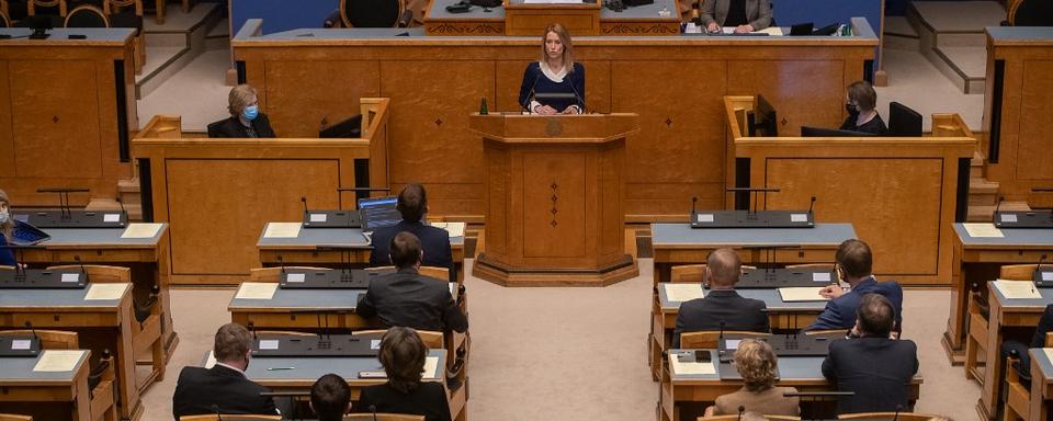 La Première ministre estonienne, Kaja Kallas, s'adressant au Parlement le 25 janvier 2021. [afp - Raigo Pajula]