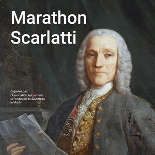 L’affiche de l’événement « Marathon Scarlatti », du 2 au 9 juin 2023 au Musée d'arts et d'histoire de Neuchâtel [© MahN - SUPERO, Swiss Graphic Designers, La Chaux-de-Fonds]