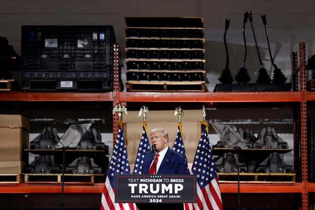 L'ancien président Donald Trump s'exprime à Clinton Township, Michigan, mercredi 27 septembre 2023. [Keystone - AP Photo/Mike Mulholland]