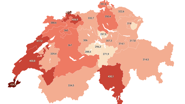 Nos cartes avec le détail des primes maladie 2024 par canton. [RTS]