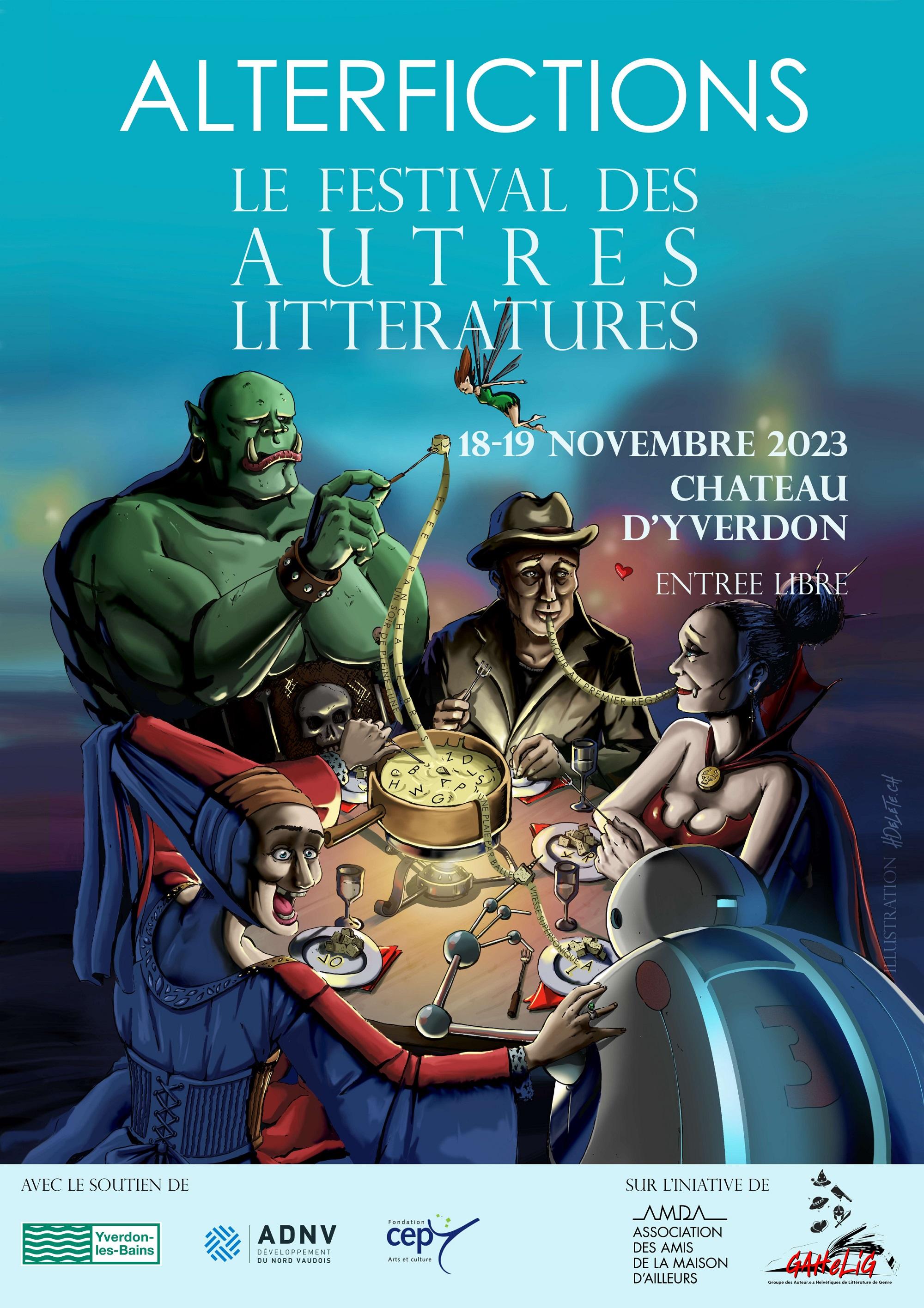 Affiche officielle du festival littéraire Alterfictions à Yverdon-les-Bains (2023). [Alterfictions]