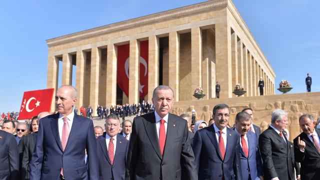 Le président turc lors de la célébration du centenaire de la république en Turquie. [Keystone - Necati Savas]