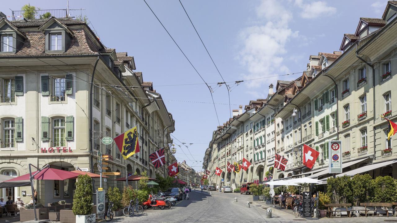 Vue sur la Gerechtigkeitsgasse, à Berne, le 6 juin 2023. [keystone - Christian Beutler]