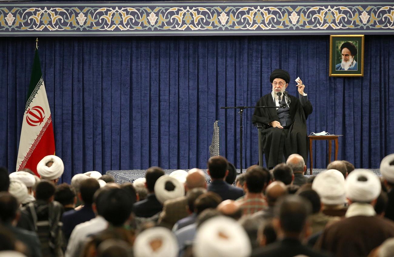 Le guide suprême d'Iran Ali Khamenei s'est exprimé à Téhéran, le 9 janvier 2023. [KEYSTONE - IRAN SUPREME LEADER OFFICE / HANDOUT]